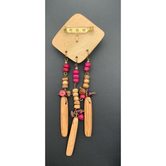 Vintage Handmade Boho Natural Beauty Wood / Wooden Dangle Brooch - Picture 4 of 4